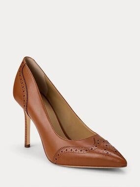 LAUREN RALPH LAUREN LYNDEN BURNISHED LEATHER STILETTO PUMPS TAN 11